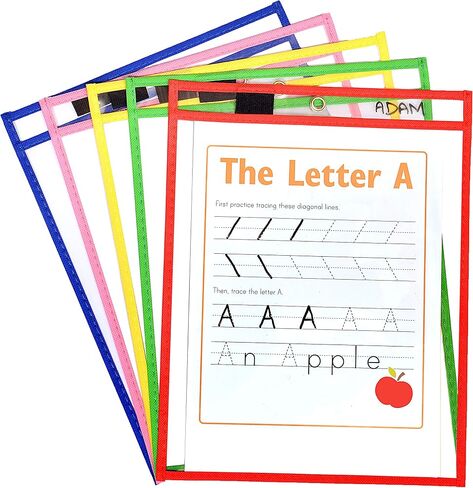 BONBELA Dry Erase Pockets - 12 Pack EASYWipeXL Heavy Duty Sheet Protectors Quickly Wipe to a Flawless Clean - Save a Bundle on 10 x 13 Reusable Dry Erase Sheets Sleeves for Work & School Worksheets in Saudi Arabia