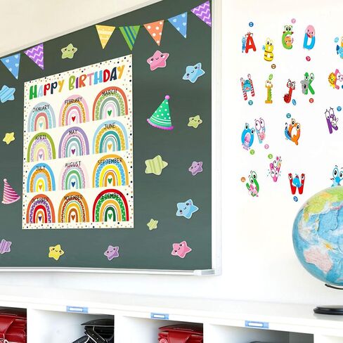 Happy Birthday Poster Chart Bright Color Rainbow with Dots 17" x 22" Class Birthday Decoration in Saudi Arabia