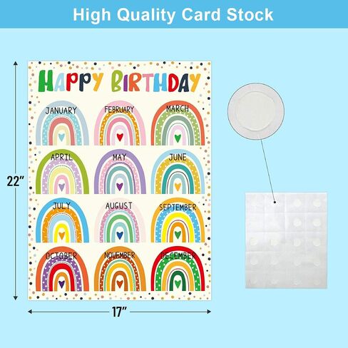 Happy Birthday Poster Chart Bright Color Rainbow with Dots 17" x 22" Class Birthday Decoration in Saudi Arabia