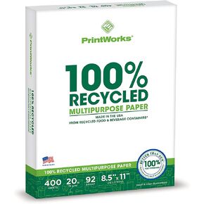 PrintWorks 100 Percent Recycled Multipurpose Paper, 20 Pound, 92 Bright, 8.5 x 11 Inches, 3200 sheets (00018-8), White, 8 Reams: 3,200 Sheets