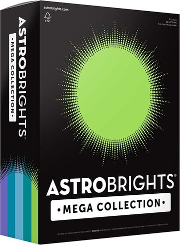مجموعة Astrobrights Mega، ورق ملون، تشكيلة "رائعة" من 5 ألوان، 625 ورقة، 24 رطل/89 جرامًا للمتر المربع، 8.5 بوصة × 11 - المزيد من الأوراق! (91684) in Kuwait