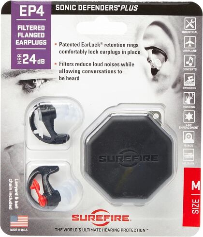 SureFire EP4 Sonic Defenders Plus filtered Earplugs, triple flanged design, reusable, Black, Large in Saudi Arabia