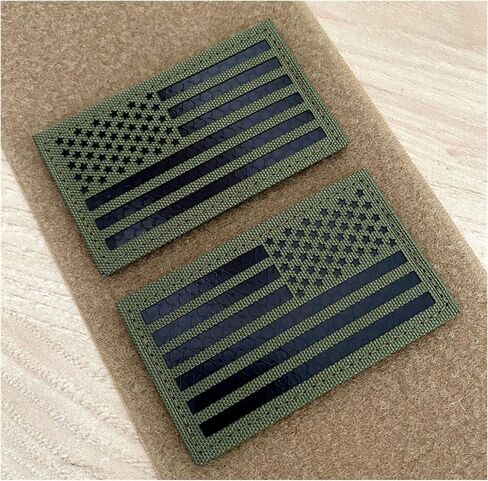 2x3.5" Infrared IR US USA American Flag Patch Tactical Vest Patch Hook-Fastener Backing(1 Left + 1 Right） (Black) in Kuwait
