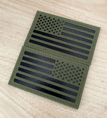 2x3.5" Infrared IR US USA American Flag Patch Tactical Vest Patch Hook-Fastener Backing(1 Left + 1 Right） (Black) in Kuwait