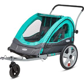 Instep Quick-N-EZ Double Tow Behind Bike Trailer for Toddlers, Kids, Converts to Stroller, Jogger, 2-in-1 Canopy, Universal Bicycle Coupler, Folding Frame, Multiple Colors