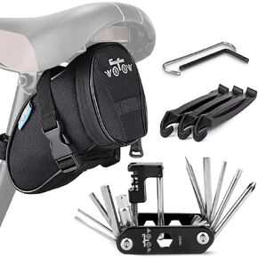 WOTOW Bike Repair Tool Kit & Bike Saddle Bag, 14 in 1 Bike Chain Tool Hex Key Wrench Maintain Accessories Multitool Set with Portable Under Seat Bag for Road Mountain Commuter Bicycle in Kuwait