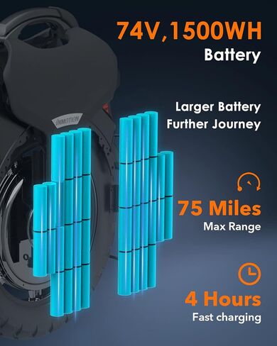 INMOTION V11 Electric Unicycle - 18 Inch Self-Balancing Monowheel, Equipped with 3.35'' Air Suspension, 75 Miles Long Range, Maximum Speed of 34MPH and 35° Climbing Ability in Kuwait