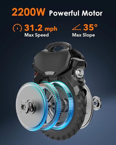 INMOTION V11 Electric Unicycle - 18 Inch Self-Balancing Monowheel, Equipped with 3.35'' Air Suspension, 75 Miles Long Range, Maximum Speed of 34MPH and 35° Climbing Ability in Kuwait