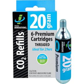 Genuine Innovations G2132, Bicycle CO2 Cartridges, Threaded, 20g, Pack of 6, Silver in Kuwait