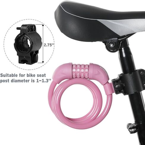 Titanker Bike Cable Lock, Bike Locks Cable 4 Feet Coiled Secure Resettable Combination Bike Lock with Mounting Bracket 1/2 Inch in Kuwait