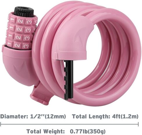 Titanker Bike Cable Lock, Bike Locks Cable 4 Feet Coiled Secure Resettable Combination Bike Lock with Mounting Bracket 1/2 Inch in Kuwait