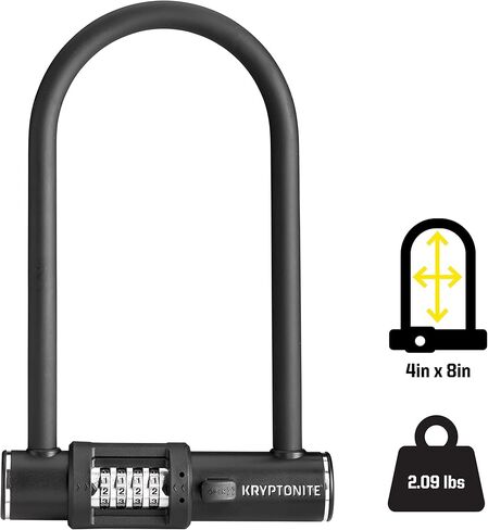 Kryptonite Combo Bike U-Lock Standard, Anti-Theft Security Bicycle Lock, 12mm Steel Shackle, 4-Digit Resettable Combination U Lock for Scooter Road Mountain Bikes in Saudi Arabia