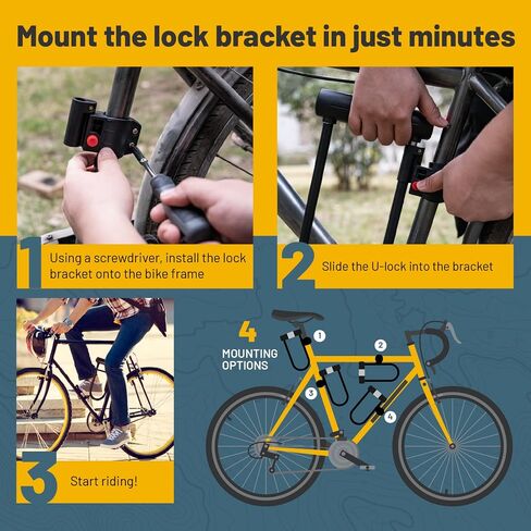 Bike U-Lock - Sigtuna Bike Lock Heavy Duty Anti-Theft with 4ft/1.2m Cable, Bicycle U-Lock with Sturdy Mounting Bracket for Mountain Bikes, Ebikes, Scooters in Saudi Arabia