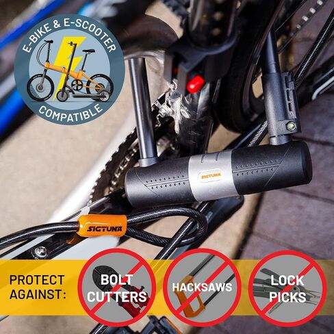 Bike U-Lock - Sigtuna Bike Lock Heavy Duty Anti-Theft with 4ft/1.2m Cable, Bicycle U-Lock with Sturdy Mounting Bracket for Mountain Bikes, Ebikes, Scooters in Saudi Arabia