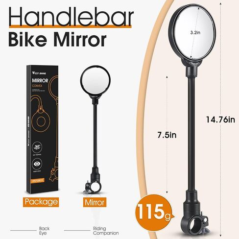 West Biking Bike Mirror Handlebar Mount, Adjustable Rotatable Bicycle Rear View Mirror, Wide Angle Acrylic Convex Safety Mirror for Mountain Road Bike in Saudi Arabia