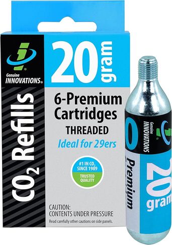 Genuine Innovations G2132, Bicycle CO2 Cartridges, Threaded, 20g, Pack of 6, Silver in Kuwait