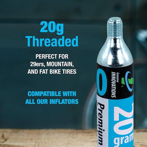 Genuine Innovations G2132, Bicycle CO2 Cartridges, Threaded, 20g, Pack of 6, Silver in Kuwait