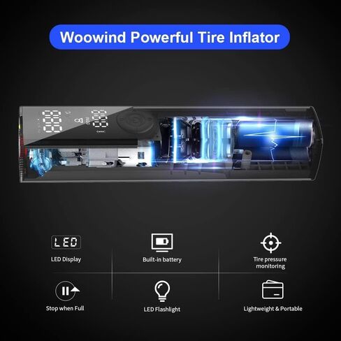 مضخة دراجة كهربائية منفاخ إطارات Woowind BP188، مضخة هواء محمولة للدراجات، إيقاف تلقائي مع صمام بريستا وشرايدر، 150 رطل لكل بوصة مربعة وقابلة لإعادة الشحن (أحمر) in Kuwait