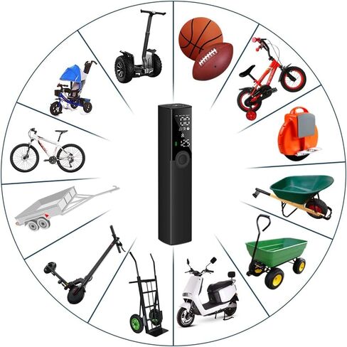 مضخة دراجة كهربائية منفاخ إطارات Woowind BP188، مضخة هواء محمولة للدراجات، إيقاف تلقائي مع صمام بريستا وشرايدر، 150 رطل لكل بوصة مربعة وقابلة لإعادة الشحن (أحمر) in Kuwait