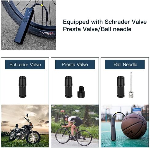 مضخة دراجة كهربائية منفاخ إطارات Woowind BP188، مضخة هواء محمولة للدراجات، إيقاف تلقائي مع صمام بريستا وشرايدر، 150 رطل لكل بوصة مربعة وقابلة لإعادة الشحن (أحمر) in Kuwait