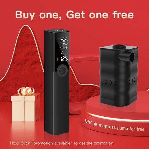 مضخة دراجة كهربائية منفاخ إطارات Woowind BP188، مضخة هواء محمولة للدراجات، إيقاف تلقائي مع صمام بريستا وشرايدر، 150 رطل لكل بوصة مربعة وقابلة لإعادة الشحن (أحمر) in Kuwait