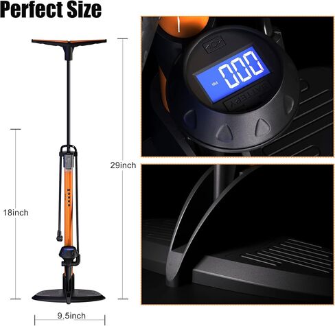 Bike Floor Pump with Gauge,Floor Bicycle Pump with Both Presta and Schrader Bicycle Pumps Valves High Pressure 160Psi Multi-Purpose Portable Air Pump for Road Bike MTB Sports Balls in Saudi Arabia