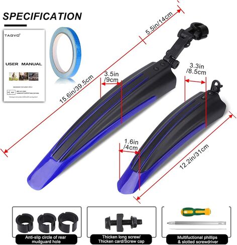 TAGVO Bike Fender Set, 2 Parts-Universal Full Cover Thicken Widen Bicycle Mudguard Set Mountain Bike Front and Rear Mud Guard Portable Adjustable Bike Fender Mudflap for MTB Mountain Road Bike in Saudi Arabia