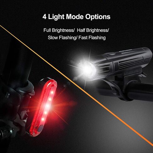 Ascher Ultra Bright USB Rechargeable Bike Light Set, Powerful Bicycle Front Headlight and Back Taillight, 4 Light Modes, Easy to Install for Men Women Kids Road Mountain Cycling in Kuwait