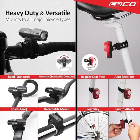 CECO-USA: مصباح أمامي 1000 لومن وحزمة كومبو 100 لومن تيل لايت لعازفي الدراجات الذين يريدون رؤية بعيد ويمكن رؤيته من بعيد. أبهى مجموعة إضاءة دراجة قابلة للشحن عن طريق USB متاحة لجميع عازفي الدراجات in Kuwait