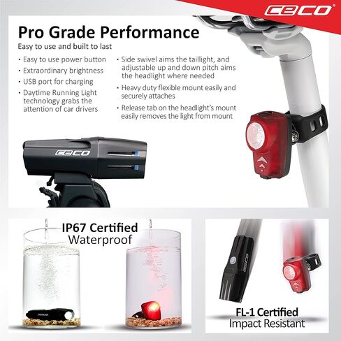 CECO-USA: مصباح أمامي 1000 لومن وحزمة كومبو 100 لومن تيل لايت لعازفي الدراجات الذين يريدون رؤية بعيد ويمكن رؤيته من بعيد. أبهى مجموعة إضاءة دراجة قابلة للشحن عن طريق USB متاحة لجميع عازفي الدراجات in Kuwait