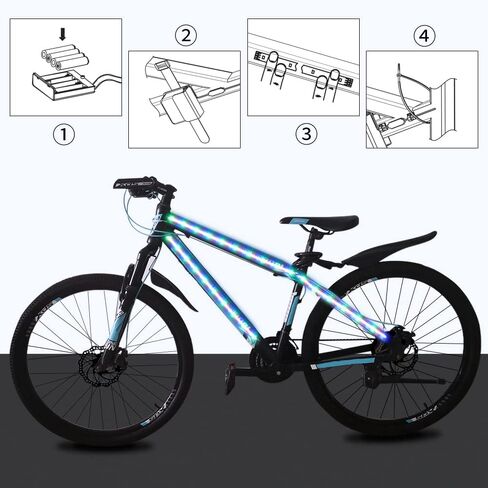 أضواء الدراجة DANCRA LED ضوء إطار الدراجة لركوب الليل، شريط إضاءة مقاوم للماء يعمل بالبطارية مع لون RGB، أضواء تزيين ساطعة للسكوتر، الدراجة ثلاثية العجلات، ملحقات إضاءة الدراجة in Kuwait