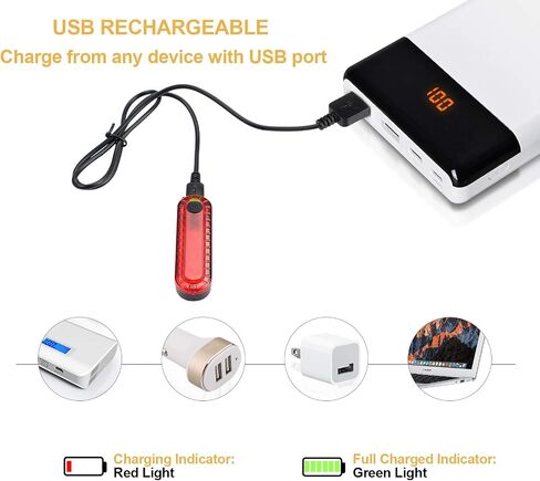 Ascher USB Rechargeable LED Bike Tail Light 2 Pack, Bright Bicycle Rear Cycling Safety Flashlight, 330mah Lithium Battery, 4 Light Mode Options, (2 USB Cables Included) in Kuwait