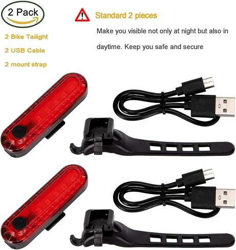 أضواء خلفية الدراجة الساطعة، مصباح خلفي قابل للشحن USB لركوب الدراجات ليلاً، 4 خيارات وضع الإضاءة ضوء ضوء دراجة سهلة التركيب للأطفال والنساء والرجال (حزمتان) in Kuwait