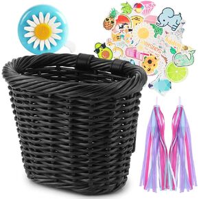 Kid's Bike Basket for Girls Front Bike Accessories Small Woven Wicker Cruiser Bicycle Basket with Handlebar Streamers Bell Boys16 Bike Girls Cycling Ages 3-13 in Saudi Arabia