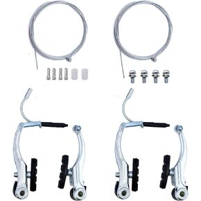 2 Pairs Bike Brakes, Universal Complete V Bike Brakes Set, Mountain Bike Replacement for Most Bicycle,Road Bike Brakes Cables with Front Back Wheels End Caps,End Ferrules -Black in Kuwait