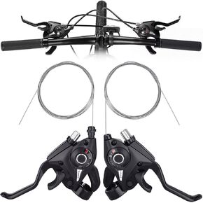 TOBWOLF Bicycle Brake Levers Shifter, 3x7/8 21/24 Speed Mountain Bike shifters Set, Left Right Brake Lever Shifter Kits with Gear Indicator, Replacement with Shift Cables for Moutain Bike Folding Bike