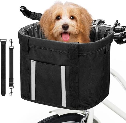 ANZOME Dogs Carrier Bike Basket, Handlebar Basket Folding Front Removable with Adjust Dog Seatbelts Bicycle Baset Quick Release Easy Install Detachable Cycling Bag Mountain Picnic Shopping in Saudi Arabia