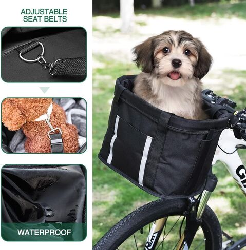 ANZOME Dogs Carrier Bike Basket, Handlebar Basket Folding Front Removable with Adjust Dog Seatbelts Bicycle Baset Quick Release Easy Install Detachable Cycling Bag Mountain Picnic Shopping in Saudi Arabia