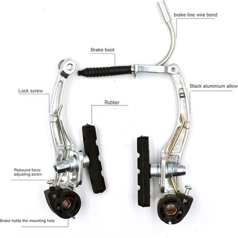 2 Pairs Bike Brakes, Universal Complete V Bike Brakes Set, Mountain Bike Replacement for Most Bicycle,Road Bike Brakes Cables with Front Back Wheels End Caps,End Ferrules -Black in Kuwait