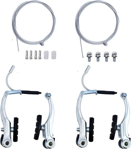 2 Pairs Bike Brakes, Universal Complete V Bike Brakes Set, Mountain Bike Replacement for Most Bicycle,Road Bike Brakes Cables with Front Back Wheels End Caps,End Ferrules -Black in Kuwait