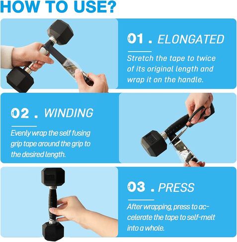 MEBMIK 2 Rolls 1IN X 10FT Grip Tape,Rubber Tape,Silicone Tape,Grip Tape for Handles,Self Fusing Silicone Tape,Grip Wrap,Handlebar Tape for Fishing Pole,Pull Up Bar,No Adhesive in Saudi Arabia