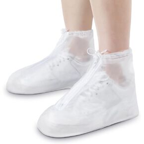 2 Pairs Rain Shoes Cover Non Slip Waterproof Shoe Covers Reusable Shoe Protectors Covers High Top Snow Boots Galoshes Overshoes for Men Women Outdoor Cycling Camping Fishing Garden Travel, White, L in Saudi Arabia