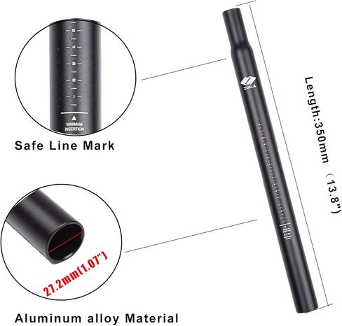 ZUKKA Bike Seatpost 25.4/27.2/28.6 x350 mm Aluminum Alloy Bicycle Seat Post Mountain Bike Seatpost Road Bicycle Seat Post Black or Silver in Saudi Arabia