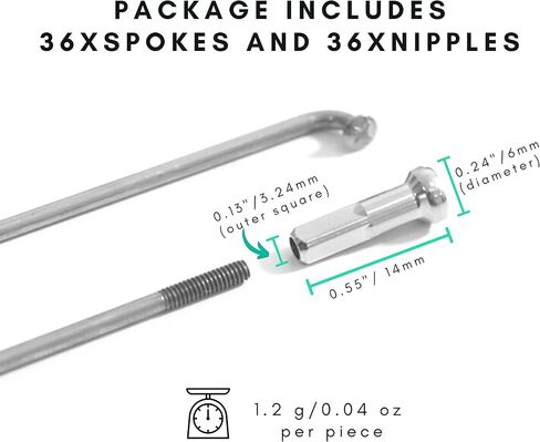 Vincita 36 Pieces 14G J Bend Bicycle Stainless Steel Spokes 254mm - 294mm with Brass Nipples for MTB Wheel Spokes, Ebike, Downhill, Trekking, City Bikes - Replacement/Repair Spokes in Saudi Arabia