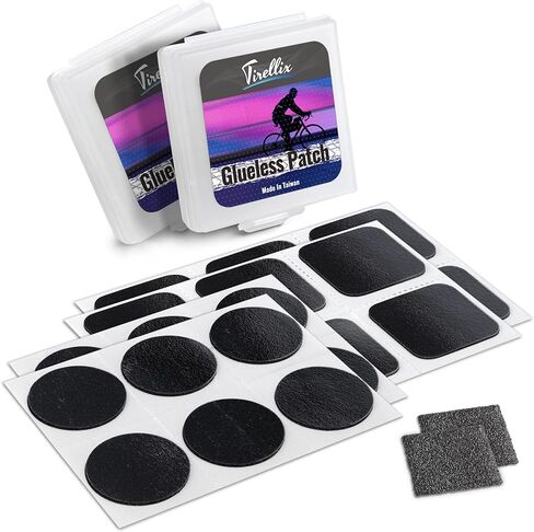 مجموعة تصحيح إطارات الدراجة من Tirellix - 24 قطعة من مجموعات تصحيح الأنبوب بدون غراء للدراجات، والدراجات النارية، وإصلاح الإطارات المسطحة للأنبوب الداخلي للدراجات الجبلية، ومجموعة تصحيحات الدراجة، بالإضافة إلى 2 جرجر، 2 حقيبة محمولة in Kuwait