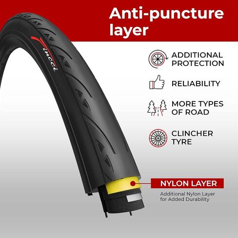 فينشي زوج من اطارات 700 × 23c 23-622 60TPI مع حماية مضادة للثقب 1 ملم لدراجات سباق الطرق والدراجات الهوائية (قطعتين) in Saudi Arabia