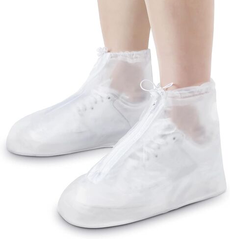 2 Pairs Rain Shoes Cover Non Slip Waterproof Shoe Covers Reusable Shoe Protectors Covers High Top Snow Boots Galoshes Overshoes for Men Women Outdoor Cycling Camping Fishing Garden Travel, White, L in Saudi Arabia