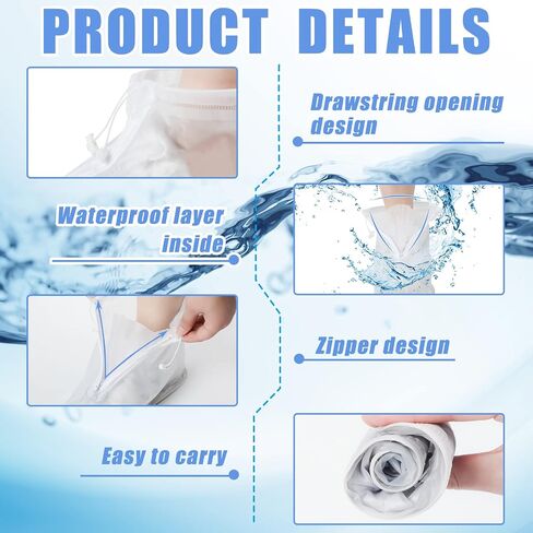 2 Pairs Rain Shoes Cover Non Slip Waterproof Shoe Covers Reusable Shoe Protectors Covers High Top Snow Boots Galoshes Overshoes for Men Women Outdoor Cycling Camping Fishing Garden Travel, White, L in Saudi Arabia