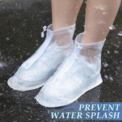 2 Pairs Rain Shoes Cover Non Slip Waterproof Shoe Covers Reusable Shoe Protectors Covers High Top Snow Boots Galoshes Overshoes for Men Women Outdoor Cycling Camping Fishing Garden Travel, White, L in Saudi Arabia