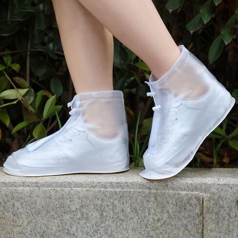 2 Pairs Rain Shoes Cover Non Slip Waterproof Shoe Covers Reusable Shoe Protectors Covers High Top Snow Boots Galoshes Overshoes for Men Women Outdoor Cycling Camping Fishing Garden Travel, White, L in Saudi Arabia